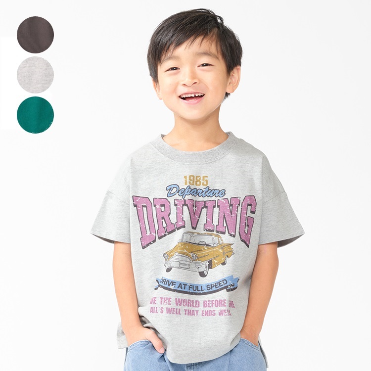 *車ロゴかすれプリント半袖Tシャツ