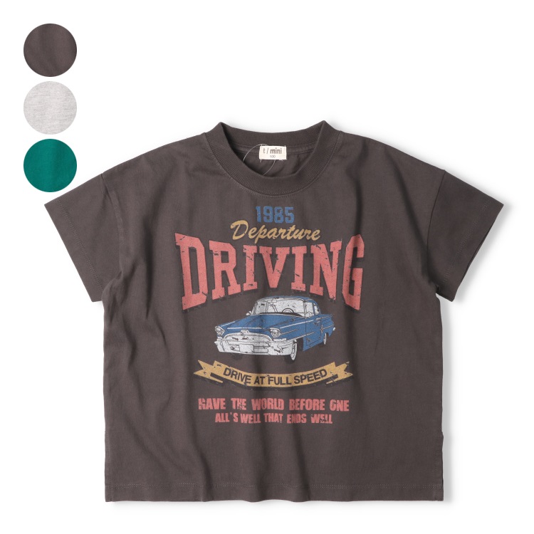 車ロゴかすれプリント半袖Tシャツ