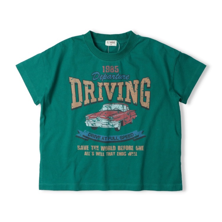 *車ロゴかすれプリント半袖Tシャツ(グリーン-100cm)