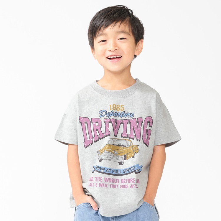 *車ロゴかすれプリント半袖Tシャツ(グレー-150cm)