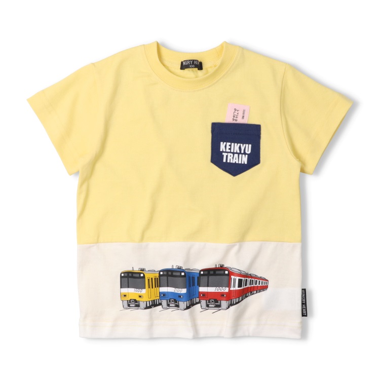 京急電車ポケット切符アップリケ半袖Ｔシャツ(イエロー-120cm)