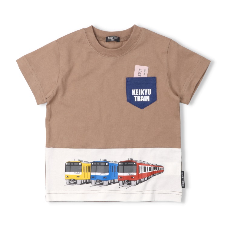京急電車ポケット切符アップリケ半袖Ｔシャツ(ブラウン-120cm)