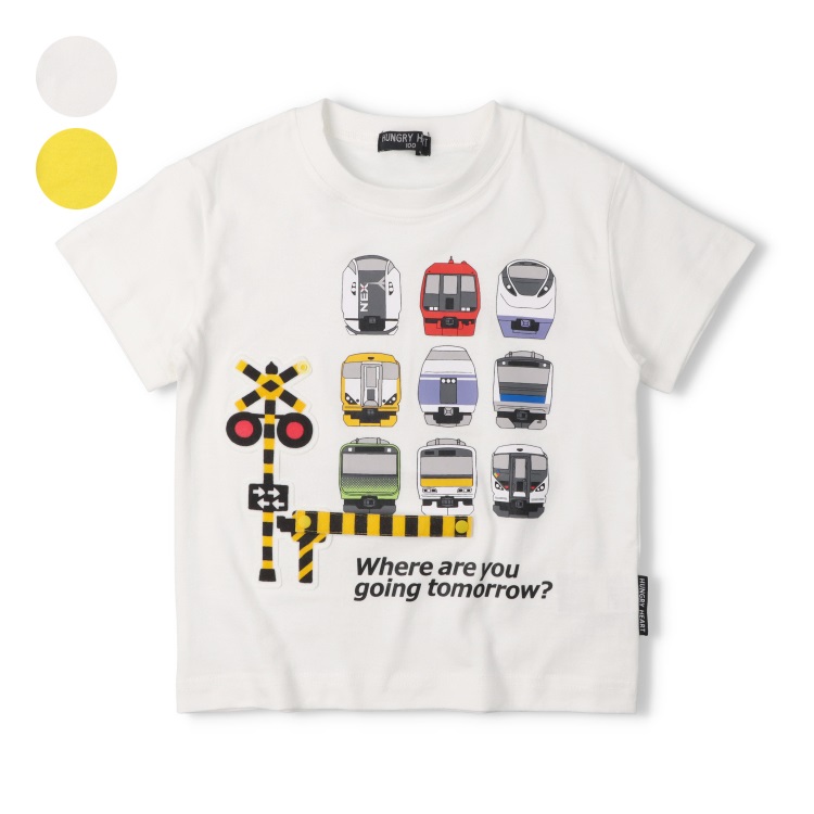 JR在来線電車プリント踏切仕掛け半袖Tシャツ