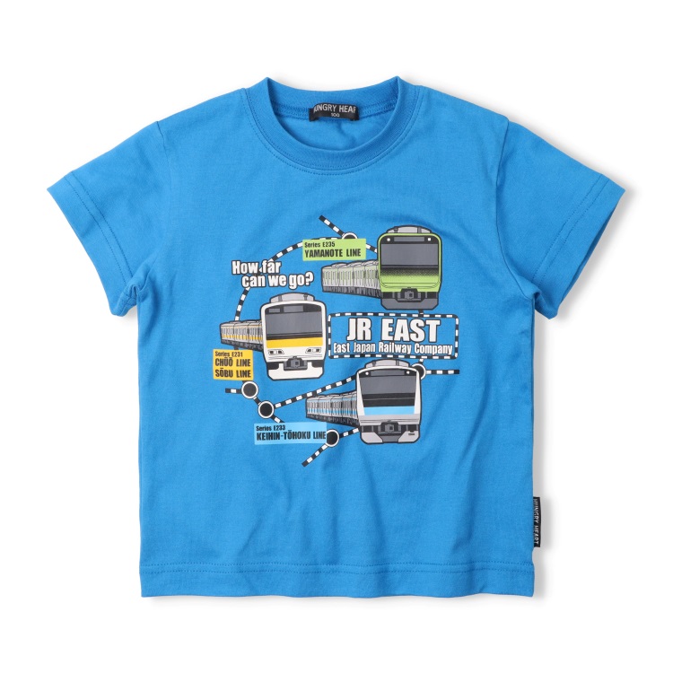 JR在来線電車路線図風プリント半袖Tシャツ(ブルー-90cm)