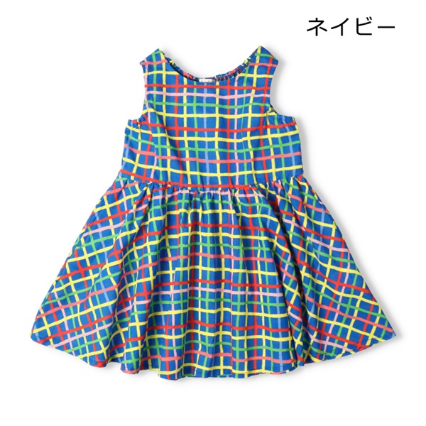 チェック柄ノースリーブワンピース(ネイビー-90cm)