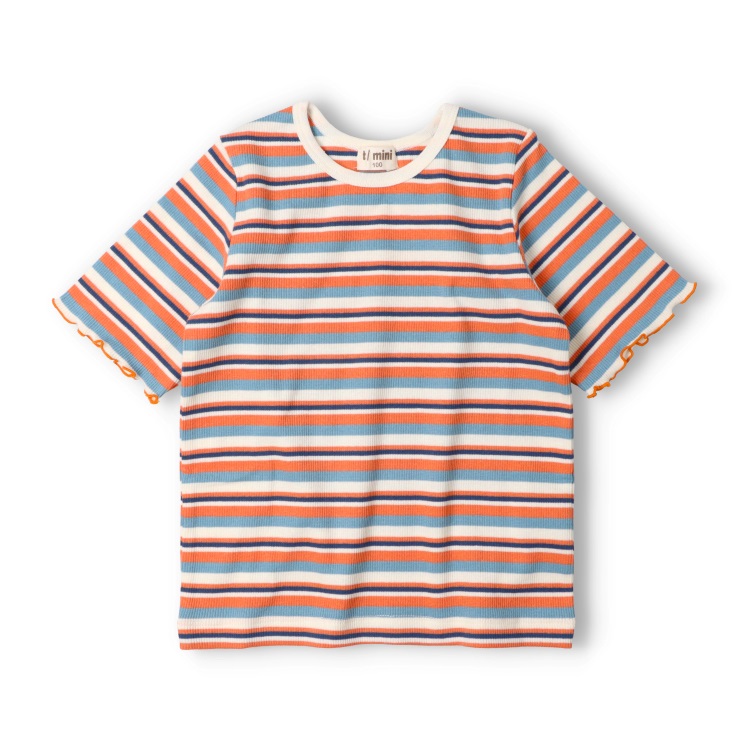 【90～150cm】袖口メロウボーダー半袖Tシャツ(オレンジ-120cm)