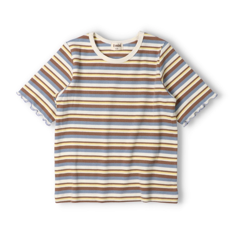 【90～150cm】袖口メロウボーダー半袖Tシャツ(ブラウン-120cm)