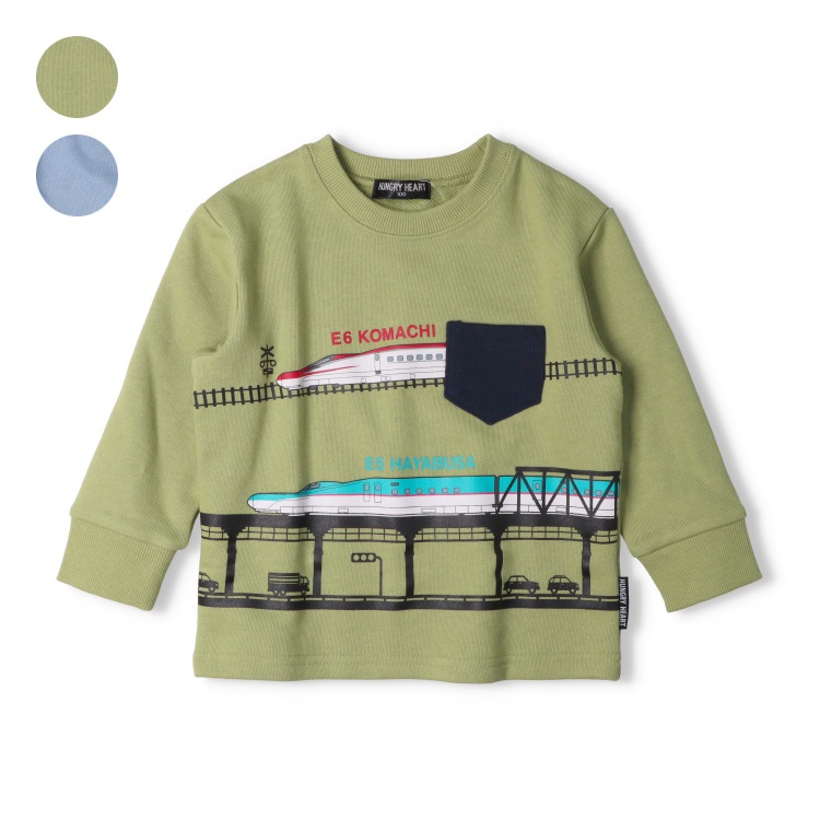 *JR新幹線電車風景プリント裏毛トレーナー