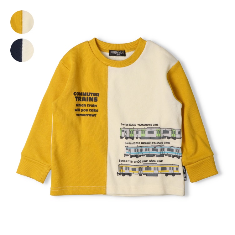 *JR在来線電車プリント縦切替裏毛トレーナー