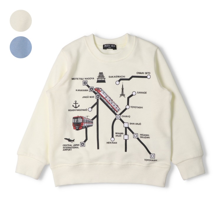 *名鉄電車路線図プリント裏毛トレーナー