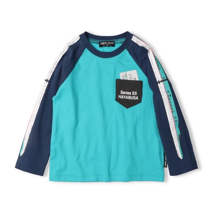JR新幹線電車袖プリント長袖Tシャツ(グリーン-90cm)