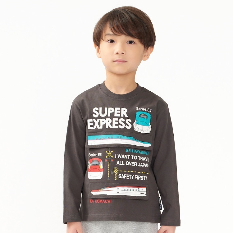 JR新幹線電車仕掛け長袖Tシャツ(ブラック-100cm)