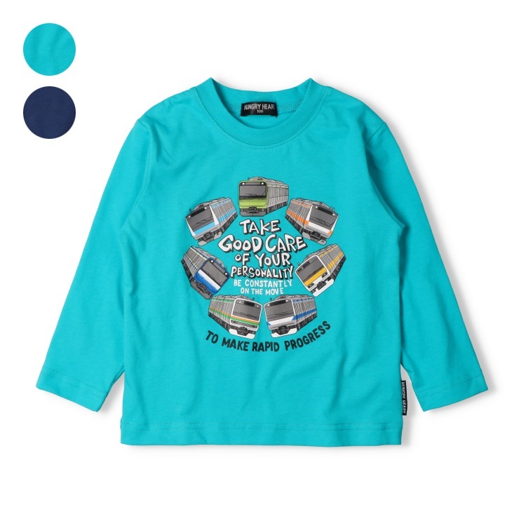 JR在来線電車集合プリント長袖Tシャツ