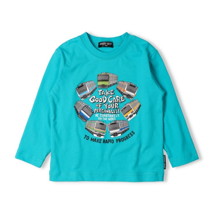 JR在来線電車集合プリント長袖Tシャツ(グリーン-120cm)