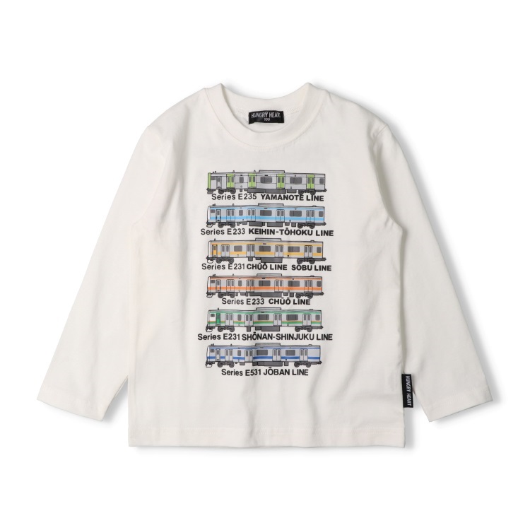 *【WEB限定】JR在来線電車横並び長袖Tシャツ(オフホワイト-120cm)