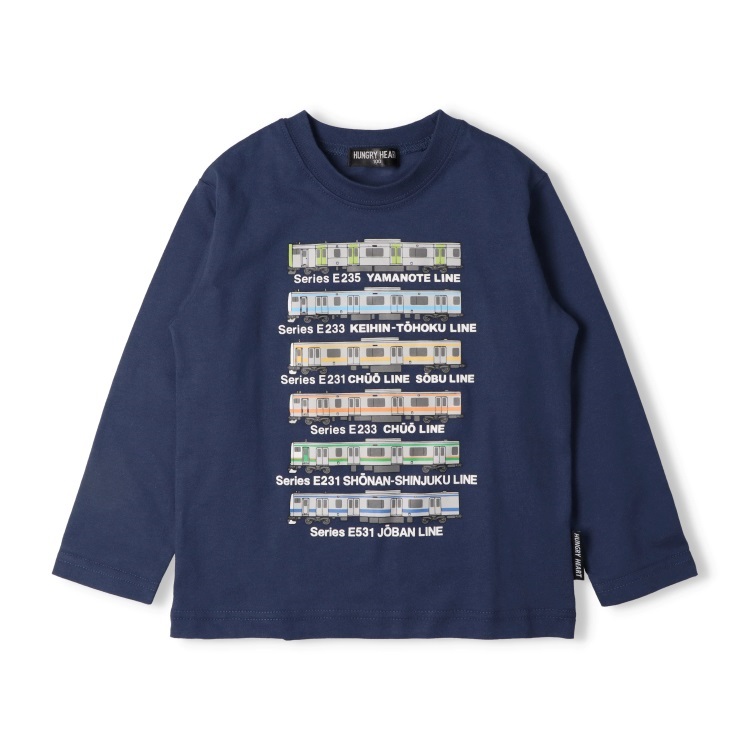 *【WEB限定】JR在来線電車横並び長袖Tシャツ(ネイビー-120cm)
