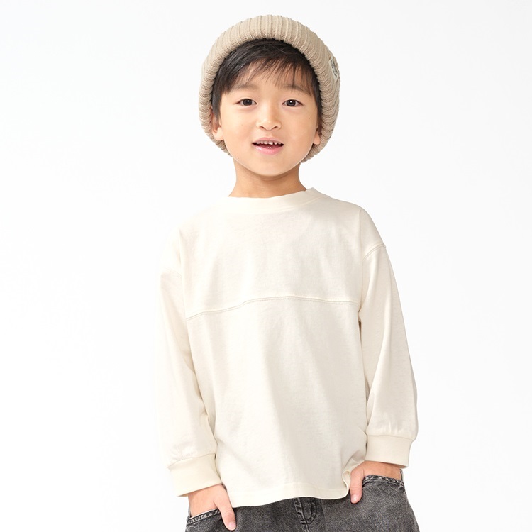 コットンルーズ長袖Tシャツ(オフホワイト-120cm)