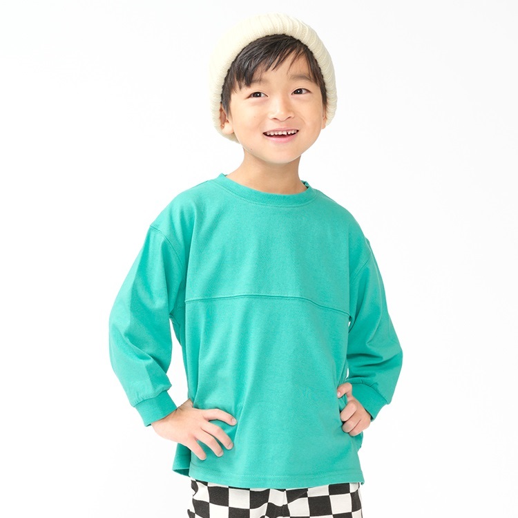 コットンルーズ長袖Tシャツ(グリーン-140cm)
