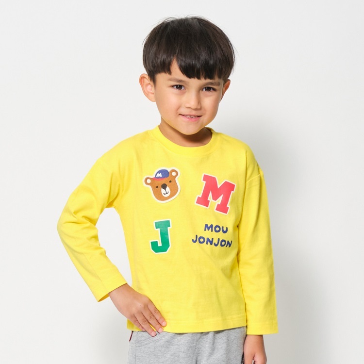 *くま・ぞうワッペン付長袖Tシャツ(イエロー-140cm)