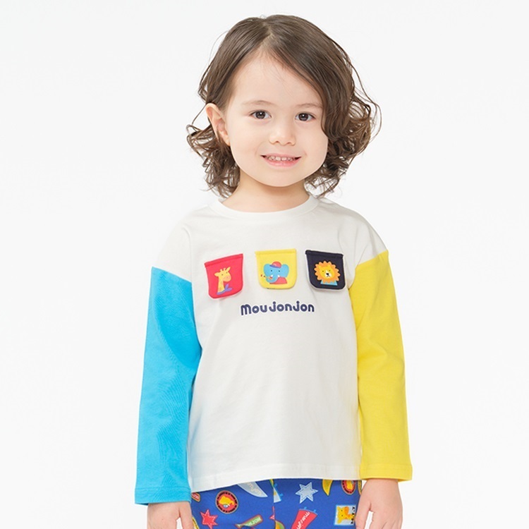 動物仕掛け長袖Tシャツ(ホワイト-90cm)