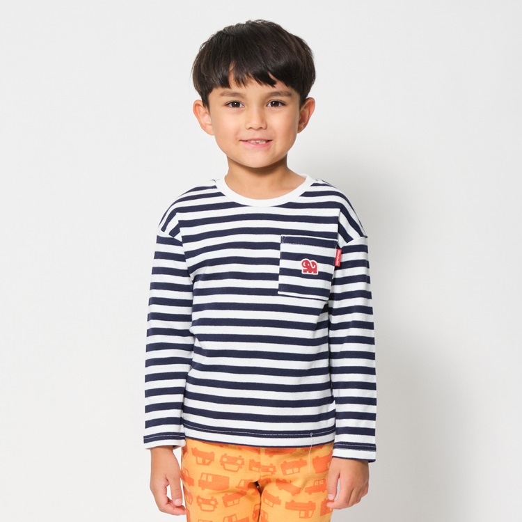 ボーダー長袖Tシャツ(ホワイト-110cm)