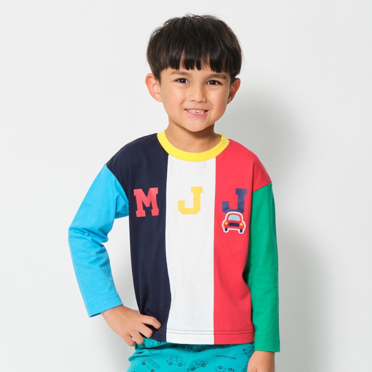 *車ワッペン付切替長袖Tシャツ(マルチ-130cm)