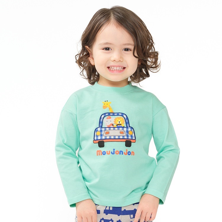 *動物プリント長袖Tシャツ(ライトグリーン-110cm)