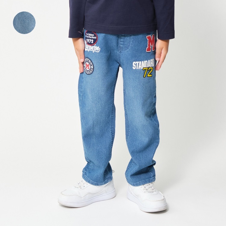 ワッペン付デニムロングパンツ