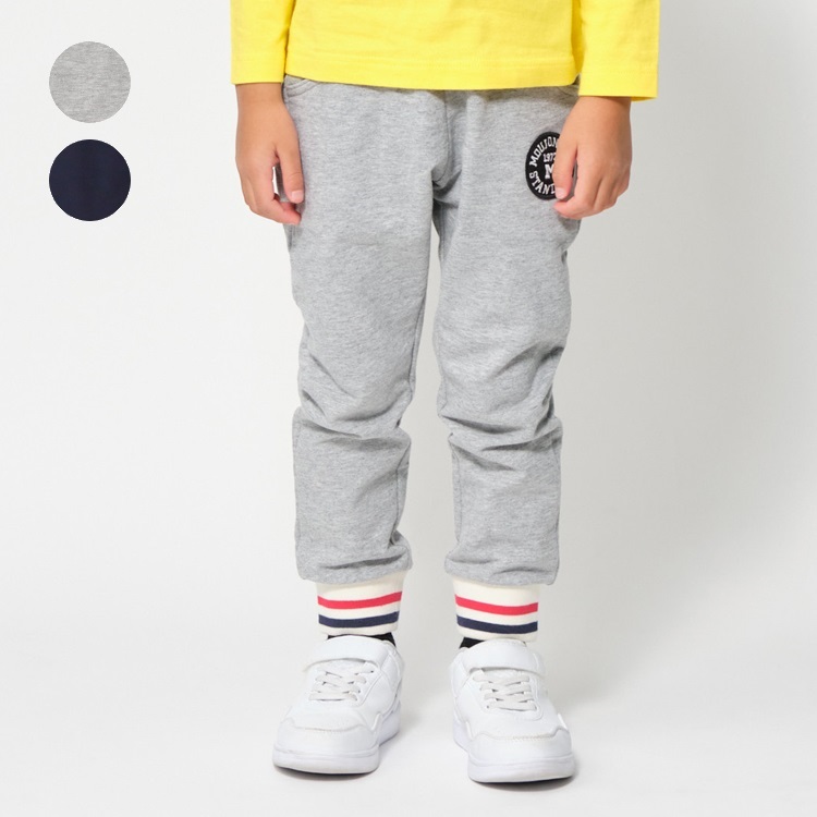 ワッペン付裾リブミニ裏毛ロングパンツ