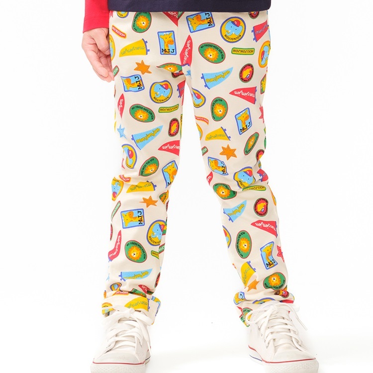 *ワッペン総柄フライスロングパンツ(オフホワイト-110cm)