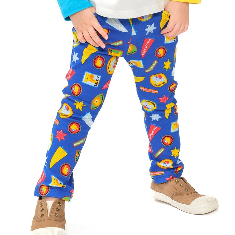 *ワッペン総柄フライスロングパンツ(ブルー-120cm)