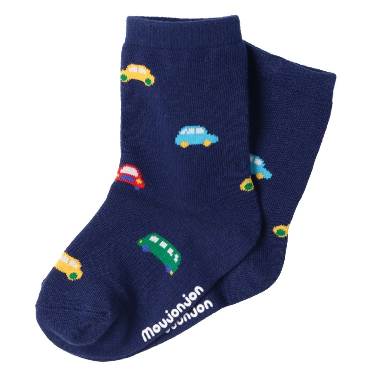 車柄クルーソックス・靴下(ネイビー-17cm)