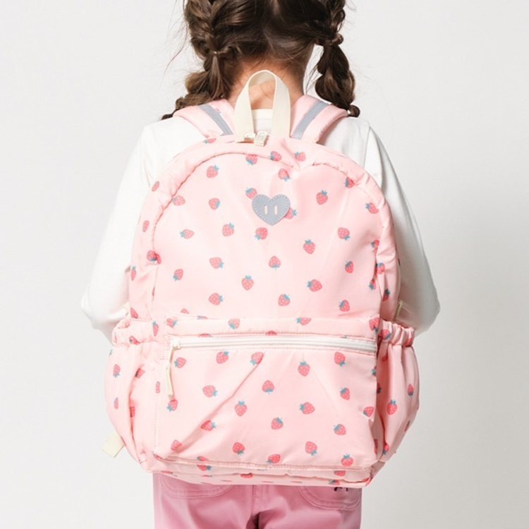 *いちご・車総柄リュック(ピンク-L)