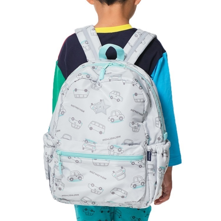 *いちご・車総柄リュック(ライトグレー-M)