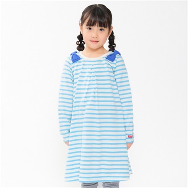 肩リボンボーダー長袖ワンピース ワンピース｜子供服・ベビー服の通販 