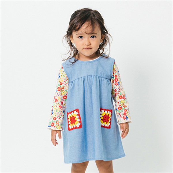 かぎ針ポケットジャンパースカート(ブルー-90cm)