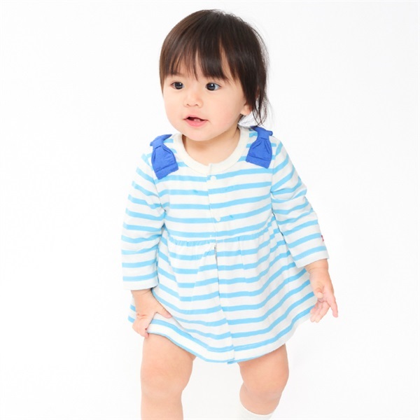 肩リボンボーダー柄ブルマロンパース カバーオール｜子供服・ベビー服 