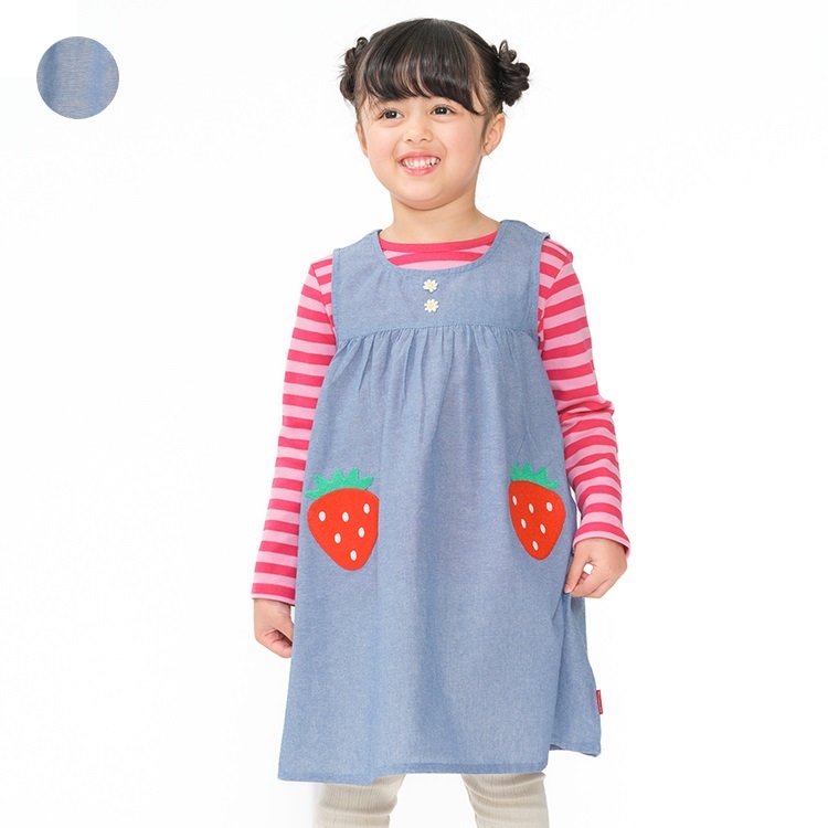 いちごモチーフ付ダンガリージャンパースカート