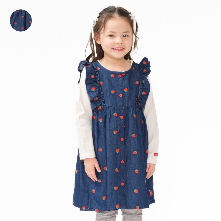 いちご刺繍デニムジャンパースカート