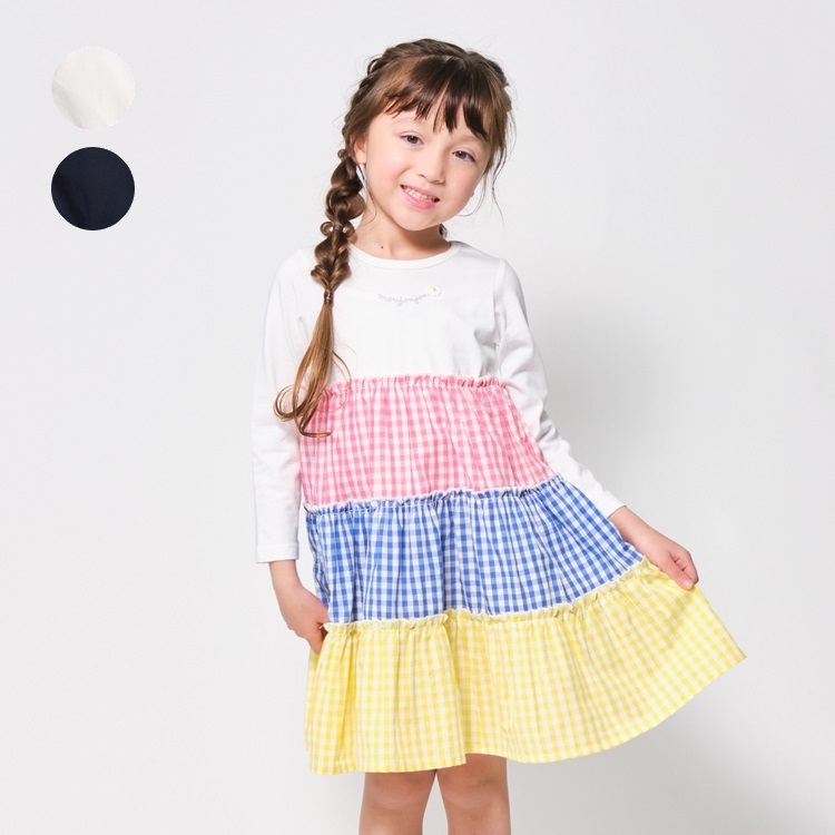 ギンガムチェック切替長袖ワンピース ワンピース｜子供服・ベビー服の