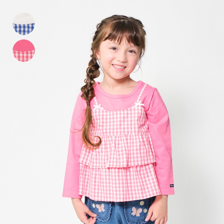 ギンガムチェック柄キャミ付長袖Tシャツ トップス｜子供服・ベビー服の