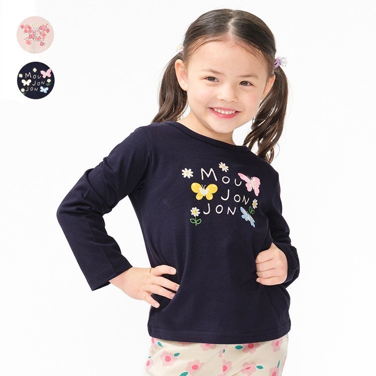 *蝶々プリント長袖Tシャツ
