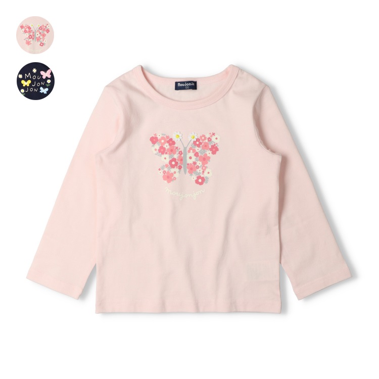 蝶々プリント長袖Tシャツ
