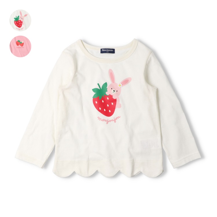 いちごプリント裾スカラップ長袖Tシャツ