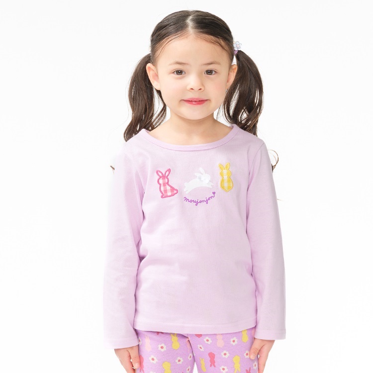 うさぎアップリケ長袖Tシャツ(ラベンダー-90cm)