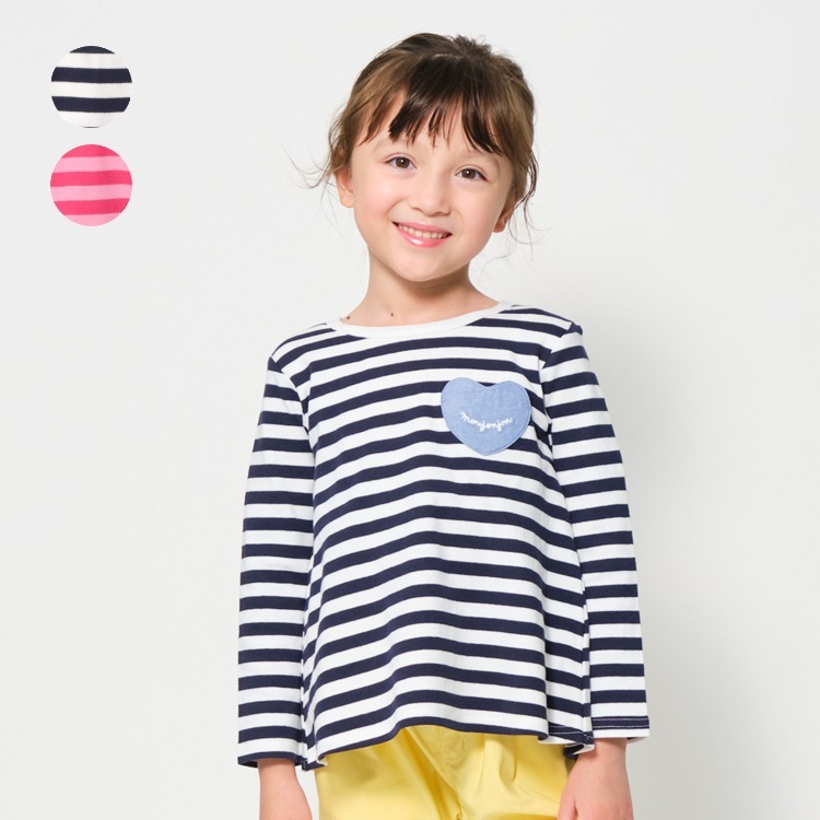 後ろ切替ボーダー長袖Tシャツ