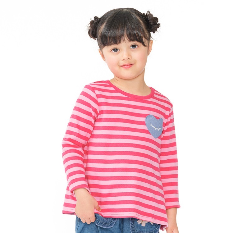 *後ろ切替ボーダー長袖Tシャツ(ピンク-130cm)