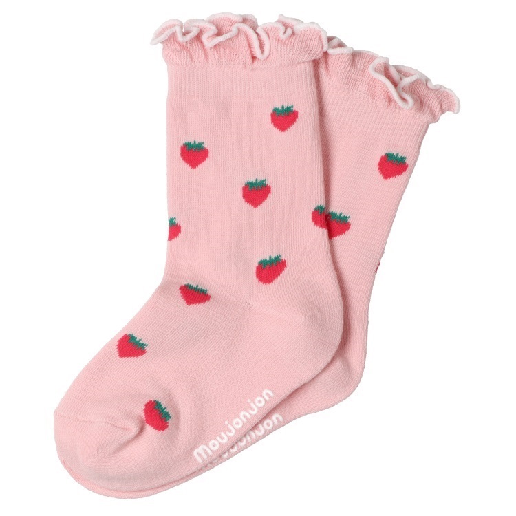 いちご柄クルーソックス(ピンク-14cm)