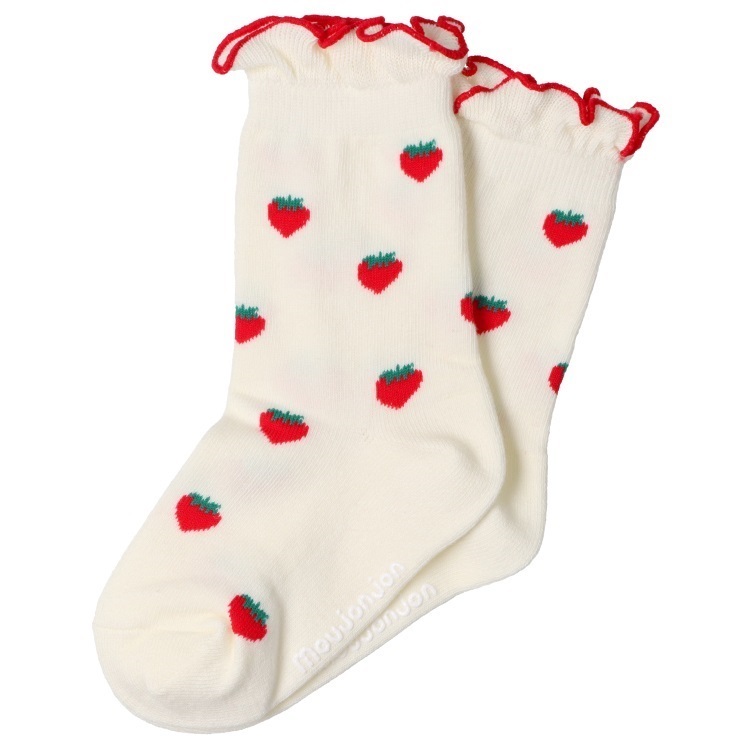 いちご柄クルーソックス(オフホワイト-20cm)