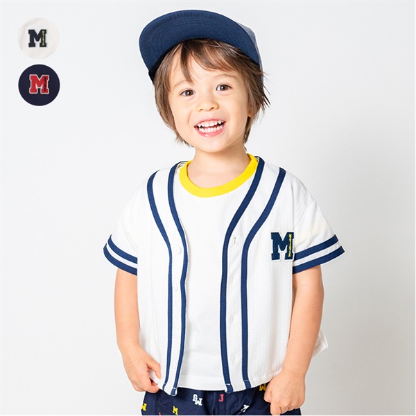 格子柄ジャガードベースボール半袖シャツ